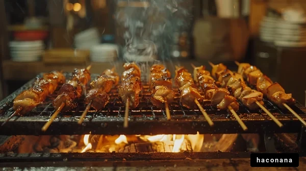 焼き鳥が焼かれる風景