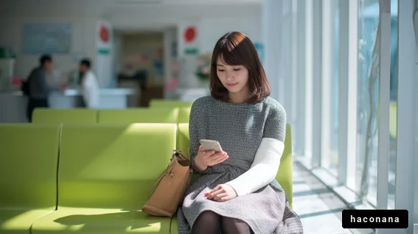 病院で待つ若い女性