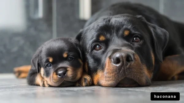 親子犬の眠る姿