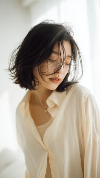ショートボブ眼鏡の女性ポートレート