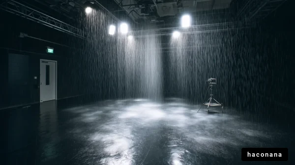 スタジオ内の雨演出