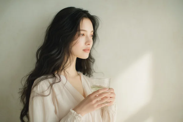 グラスを持つ女性のポートレート