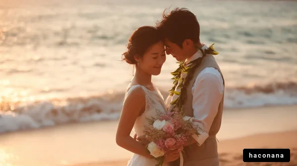 ビーチでの幸せな結婚式