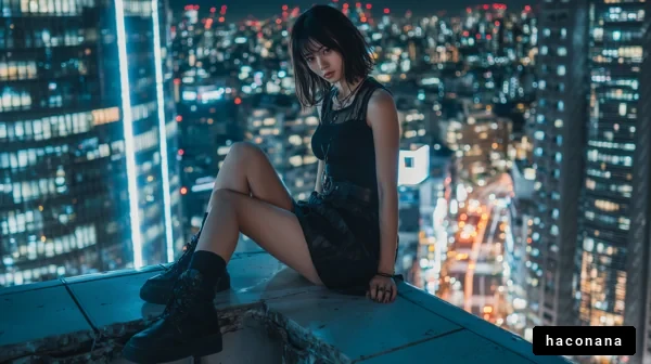 夜の高層ビルの上