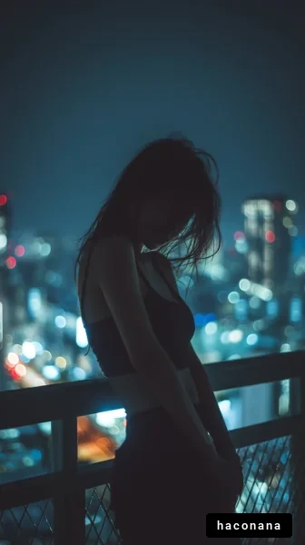 夜景とシルエットの女性