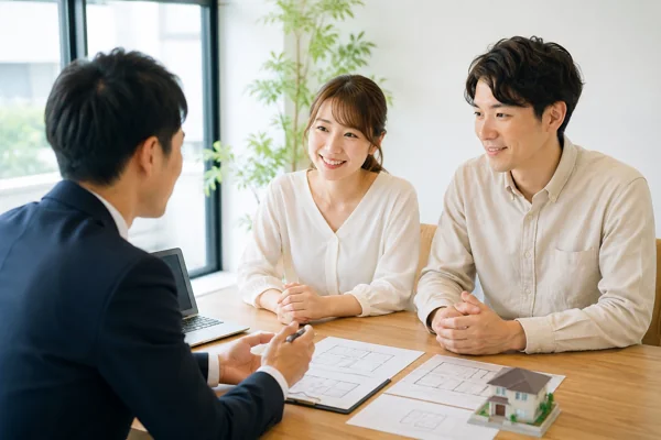 夫婦が不動産担当者と相談