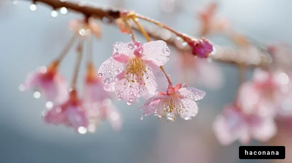 桜の花と水滴の美しさ