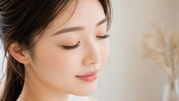 目を閉じる女性の美しい横顔