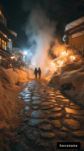 雪の中の温泉街散歩