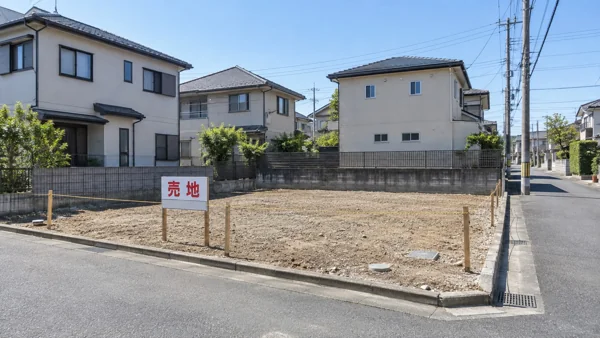 売地の空き地と住宅街の風景