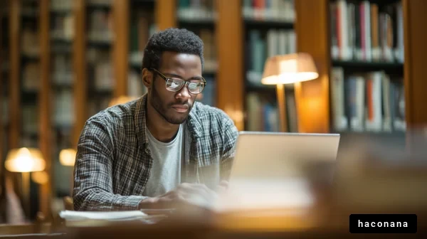 図書館で学ぶ男性