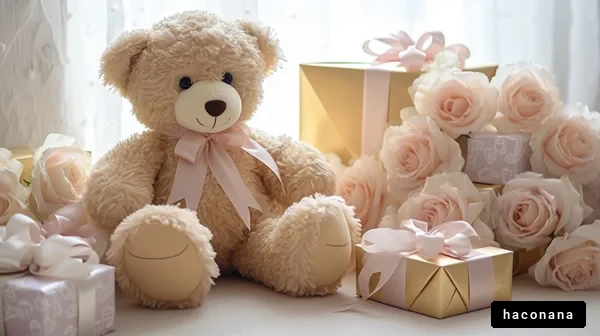 クマのぬいぐるみと花束