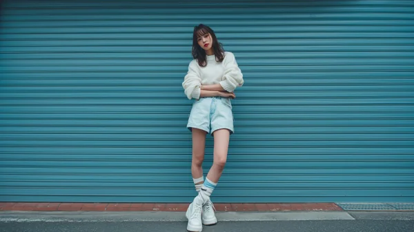 ストリートファッションの若い女性