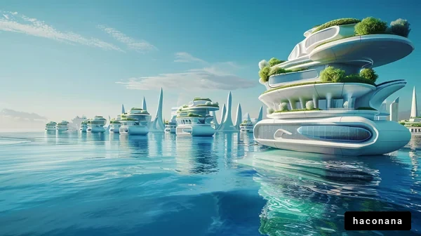 未来的な水上都市の風景