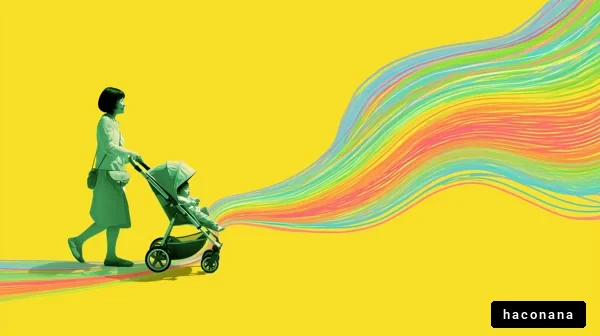 鮮やかなベビーカーと母親