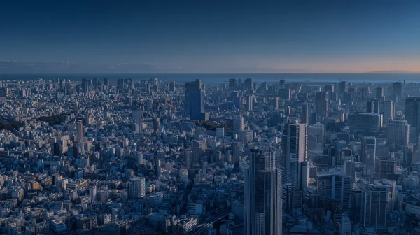 東京都市景観の空撮パノラマ