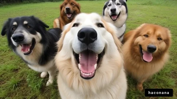 笑顔の犬たちの集合写真