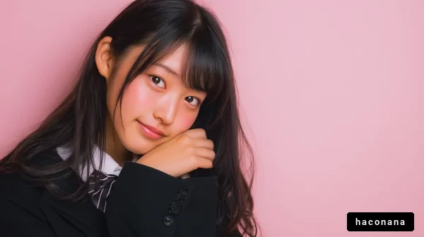 ピンクの背景で微笑む女子