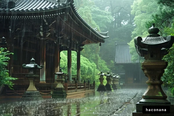静謐な雨の寺院風景