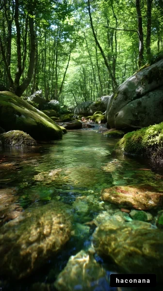 静かな森の水辺の風景