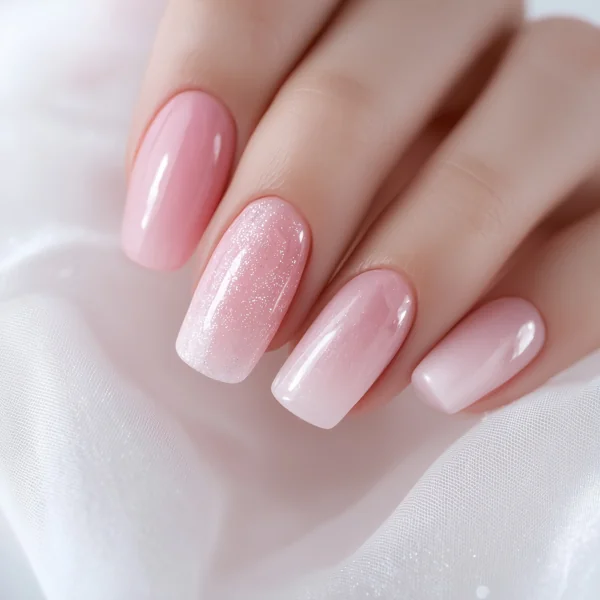 ピンクグラデーションネイルの手