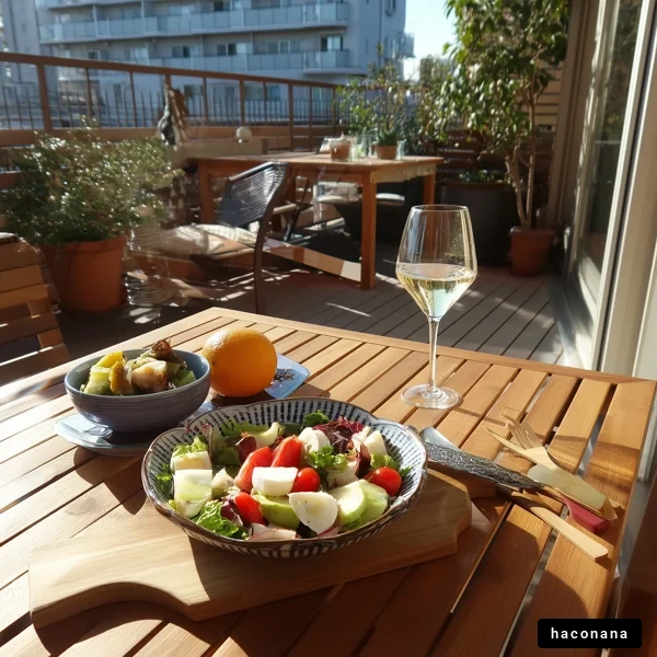 屋外テラスでの食事
