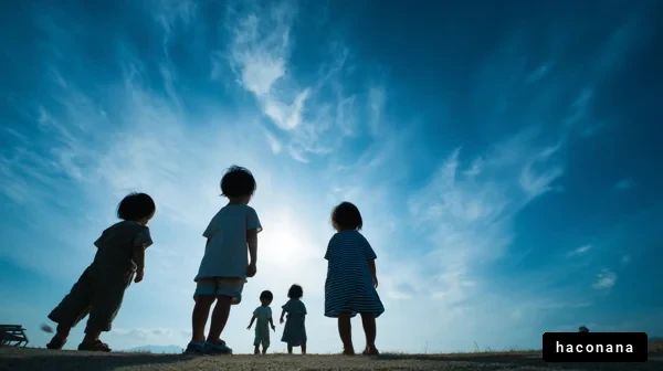 子供たちの夕暮れ散歩
