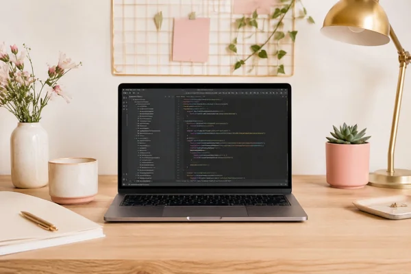 おしゃれなデスクでコーディング作業