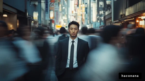 都市の真ん中で自立する男性