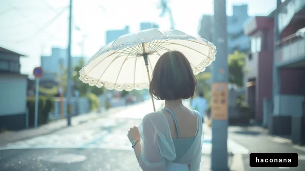 日差しを避ける傘の女性