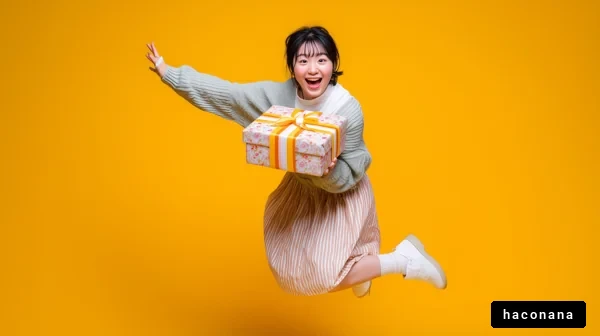 誕生日プレゼントを持つ女性