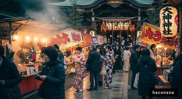 神社での賑やかな祭り 神社での賑やかな祭り