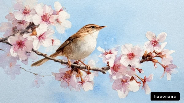 桜と小鳥の水彩画 桜と小鳥の水彩画