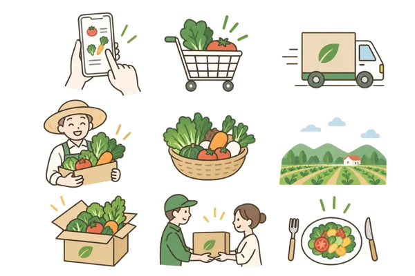 野菜宅配サービスのイラストセット