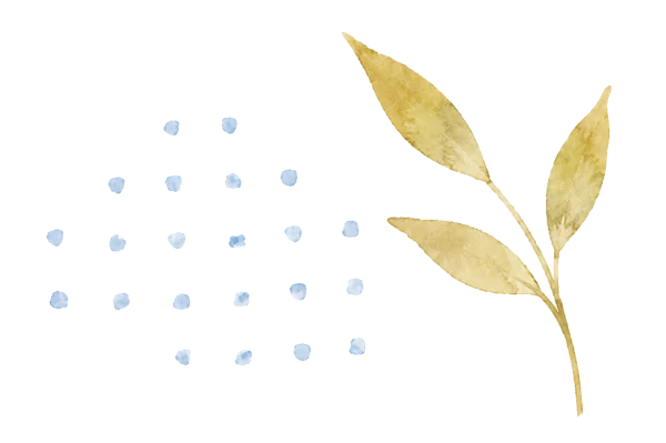 水彩の葉とドットのイラスト