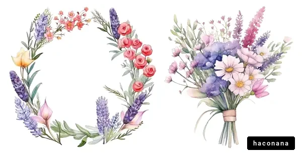 美しい花々のフレームとブーケの水彩画 美しい花々のフレームとブーケの水彩画