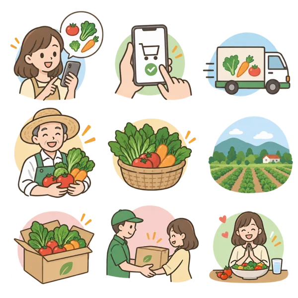 野菜宅配サービスのイラストセット