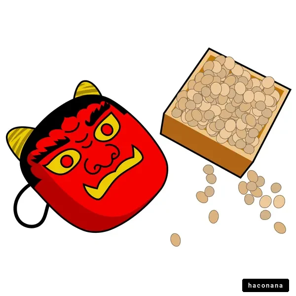 豆まきの鬼と豆のイラスト・節分