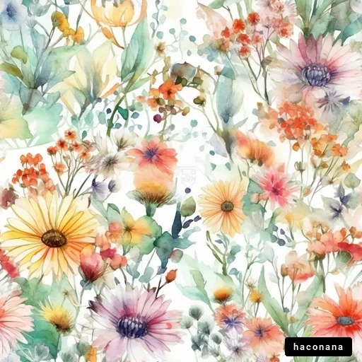 カラフルな花々の水彩画 カラフルな花々の水彩画