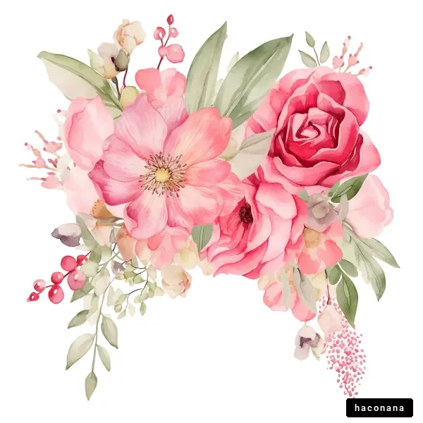装飾用のピンクの花の水彩イラスト