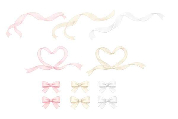 リボンとハートのイラストセット
