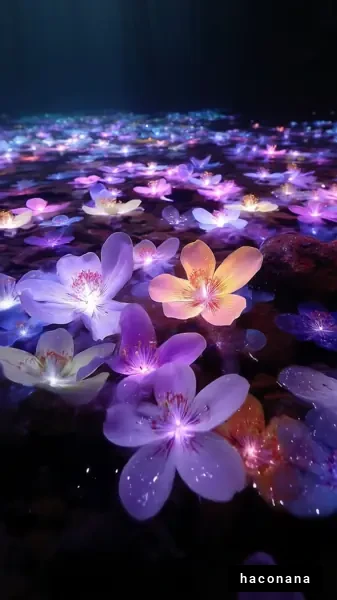 幻想的な光る花々
