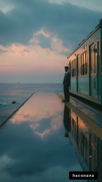 夕暮れの駅に佇む男性