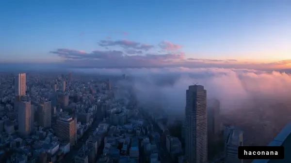都市の夕暮れ雲海
