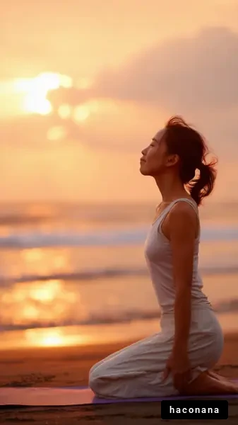 夕日を背景にヨガをする女性