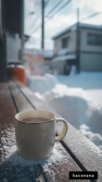 雪の中の温かいコーヒー