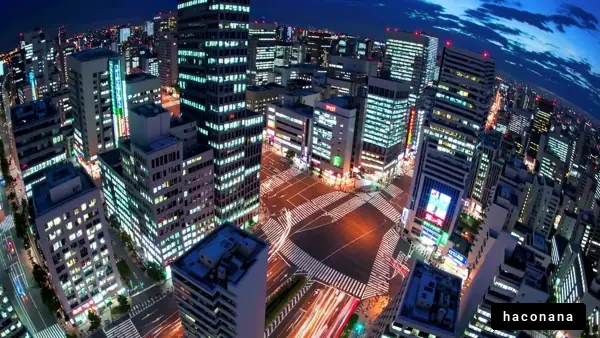 都会の夜景と交差点