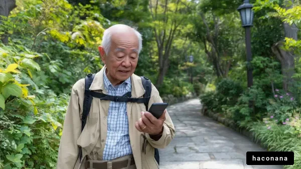 スマートフォンを使う高齢者