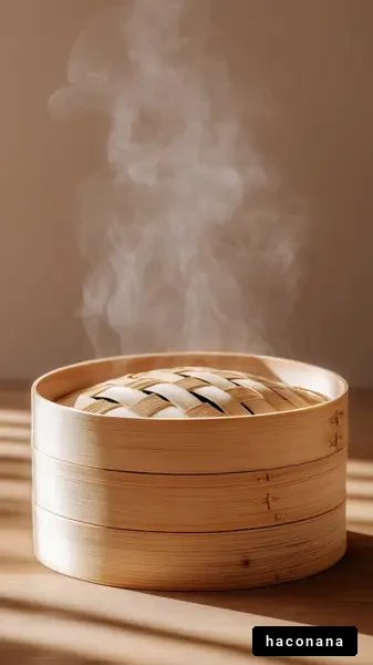 蒸気の立ち上る籠蒸し