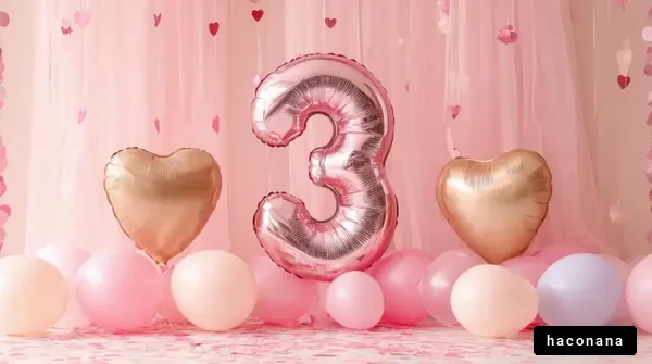 ピンクのバルーンで祝う3歳